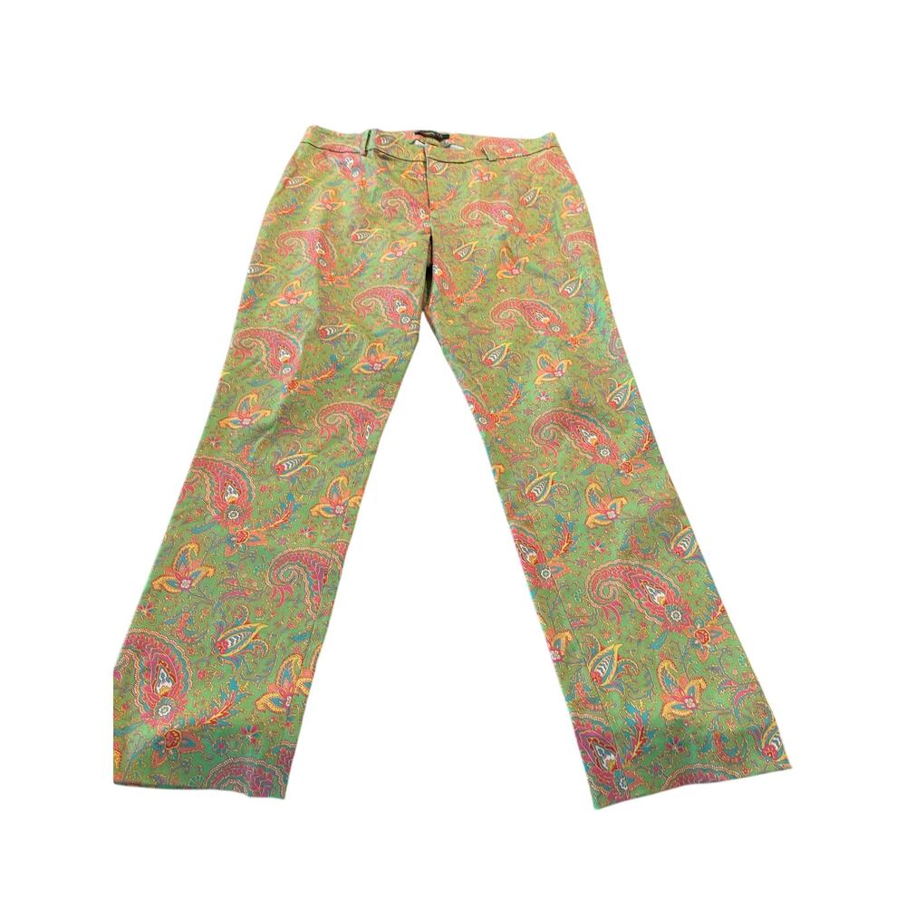 Lauren Ralph Lauren Paisley Print Ankle Pants Women’s Size 10 Stretch Green - Picture 2 of 8
